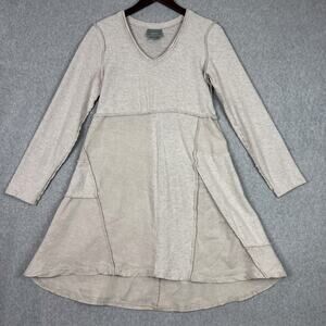 Anthropologie Maeve Neutral Patchwork Linen Cotton Long Sleeve Dress Size Small